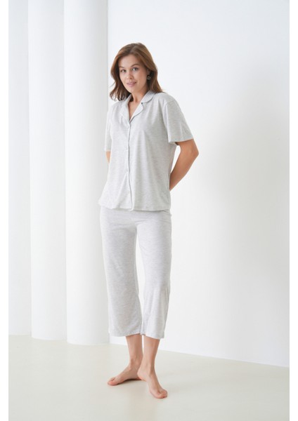 Kadın Pamuk Gömlek Kapri Şık Casual Curve Alt Üst Gecelik Takımı fırsatları