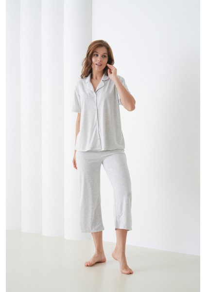 Kadın Pamuk Gömlek Kapri Şık Casual Curve Alt Üst Gecelik Takımı indirimleri