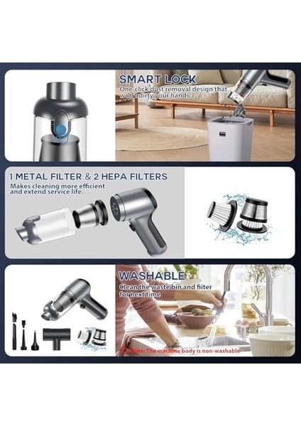 Araba Süpürgesi Taşınabilir Kablosuz, 3'ü 1 Arada Şarj Edilebilir Süpürge, 18000 Pa Yüksek Güçlü Fırçasız Motor, 4000MAH, Ev, Ofis, Bilgisayar Için Çoklu Başlıklı Taşınabilir Süpürge, LT-126 modelleri