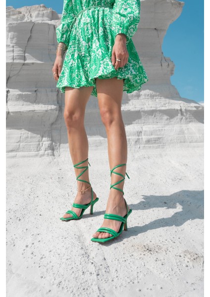 Franc Kadin Çimen Yeşil Topuklu Sandalet
