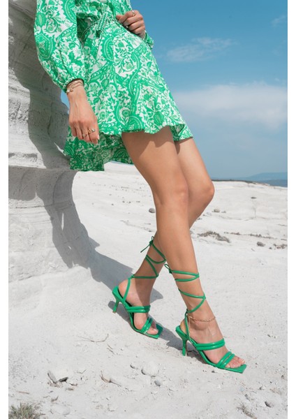 Franc Kadin Çimen Yeşil Topuklu Sandalet