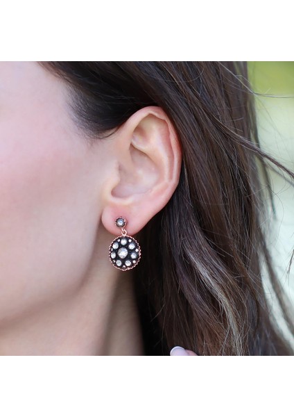 Yuvarlak Elmas Montür Rose Gold Kaplama Gümüş Küpe fiyatları