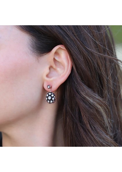 Yuvarlak Elmas Montür Rose Gold Kaplama Gümüş Küpe modelleri