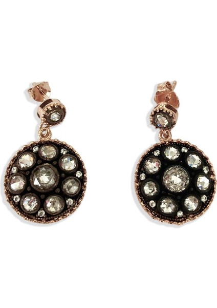Yuvarlak Elmas Montür Rose Gold Kaplama Gümüş Küpe fırsatları