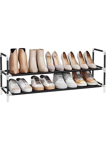 2 Katlı Raf, Antre Dolabı Için Ayakkabı Saklama Çözümü, ve Yer Tasarrufu Sağlayan, Metal Çerçeve, Dokuma Olmayan Kumaş Raflar, Siyah LSH052B01 fiyatları
