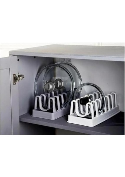 Plastik 6 Bölmeli Tencere Kapağı ve Tabak Düzenleyici Organizer, Dolap Içi ve Tezgah Üstü Kapak Organizeri, Mutfakta Düzen Sağlayan Çok Yönlü Depolama Çözümü fiyatları