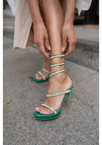 Amaros Kadın Siyah Saten Platform Taşli Abiye Ayakkabi indirimleri