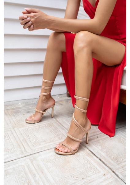 Olala Kadin Gumus Platform Detay Abiye Ayakkabi