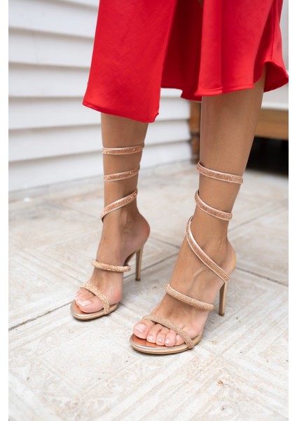 Olala Kadin Gumus Platform Detay Abiye Ayakkabi