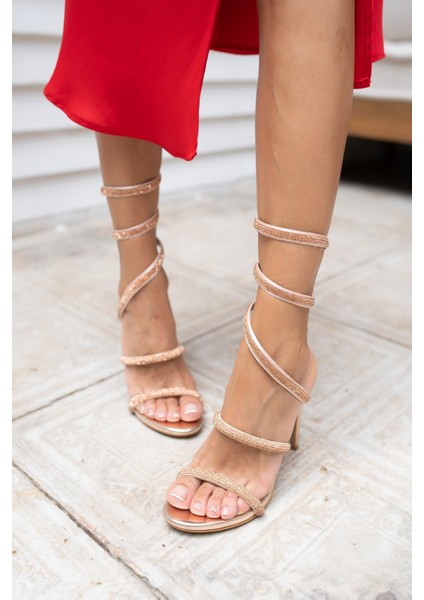 Olala Kadin Gumus Platform Detay Abiye Ayakkabi