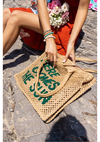 Comes Kadın Nude El Örgusu Hasir Plaj-Gunluk Çanta