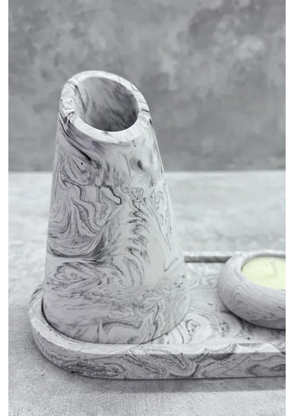 Kayık Asimetrik Kesim Vazo - Mermer Desen