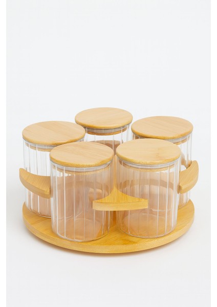 5'li Bambu Dönen Stantlı Yuvarlak Cam Baharatlık Seti Baharat Kaşıklı Çeyiz ve Mutfak Seti 400 ml fırsatları