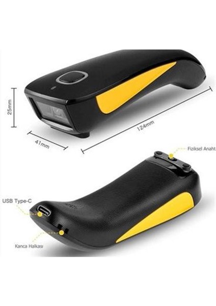 Tiger Perkon BS92 2d Karekod Bluetooth+2.4 Ghz Kablosuz Barkod Okuyucu