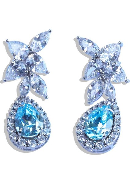 Damla Aquamarine Çiçek Gümüş Küpe fırsatları