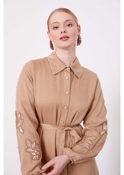 Camel Taş Işleme Detaylı Cupra Elbise