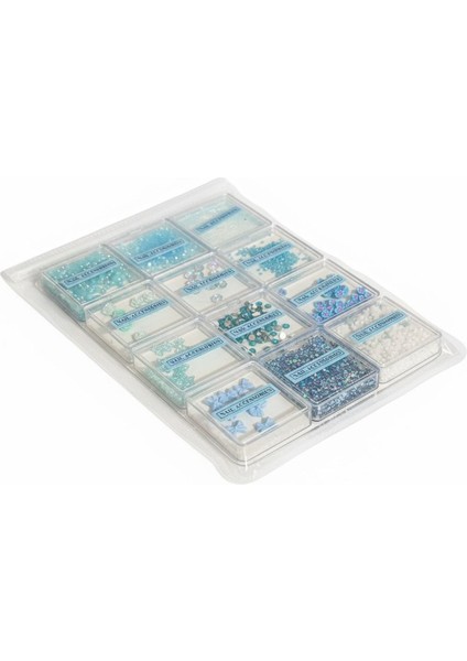 Mavi Nail Art Tırnak Süsleme Seti 12 Bölmeli | Boncuk, Çiçek, Kurdele, Pul ve Parıltı fiyatları