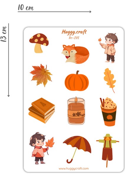 Sonbahar Temalı Turuncu/kahverengi Renkli Sevimli Balkabağı Tilki Sticker Seti - 12 Parça - HC191