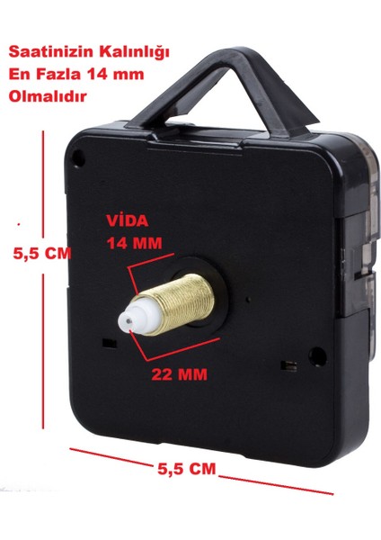 Duvar Saati Mekanizması, 22 mm Şaft, Saat Mekanizma, Sessiz Çalışır Akrep-Yelkovan-Saniye-(Askılı) modelleri