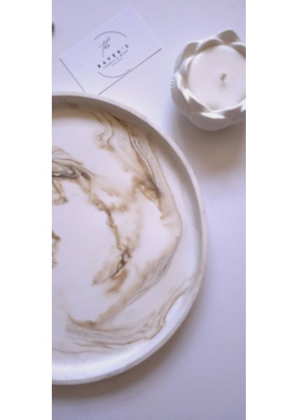 25 cm Mermer Desenli Büyük Yuvarlak Dekoratif Tepsi, Mum,biblo Tepsisi fiyatları