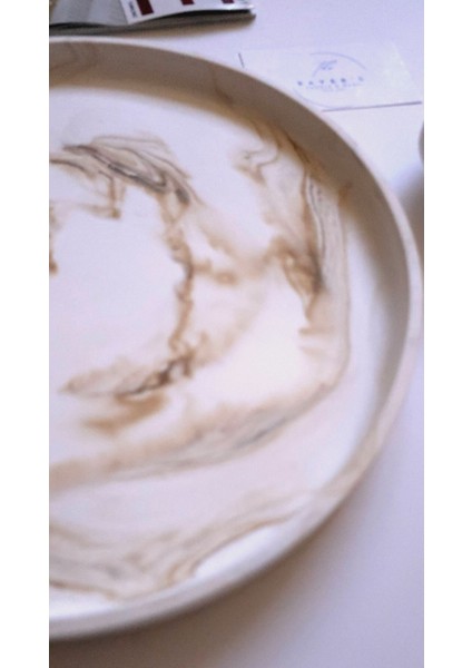 25 cm Mermer Desenli Büyük Yuvarlak Dekoratif Tepsi, Mum,biblo Tepsisi modelleri