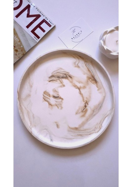 25 cm Mermer Desenli Büyük Yuvarlak Dekoratif Tepsi, Mum,biblo Tepsisi indirimleri