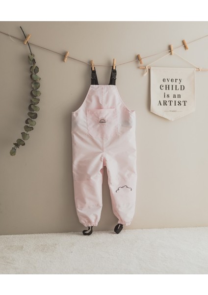 Çocuk Su Geçirmez Yağmur Tulumu Poları Takılıp Çıkarılabilir - Pudra