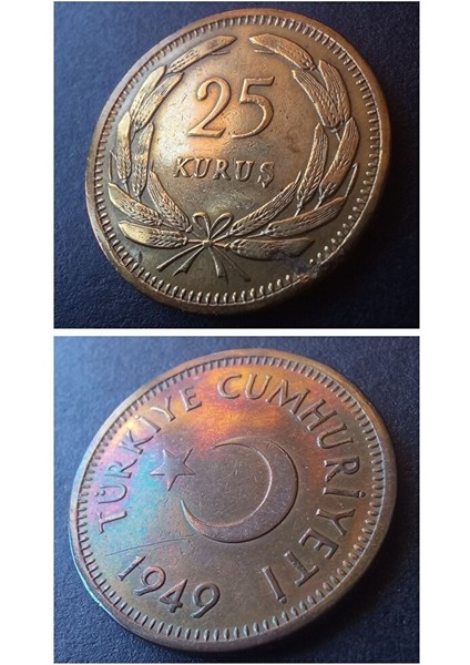 3996368F56D469828A 25 Kuruş 1949 Ça/çil Rainbow Rrrr Eski Madeni Para