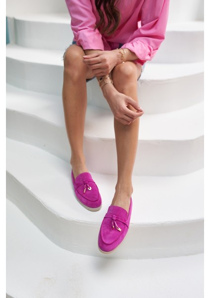 Furry Kadın Fusya Gercek Suet Ayakkabi