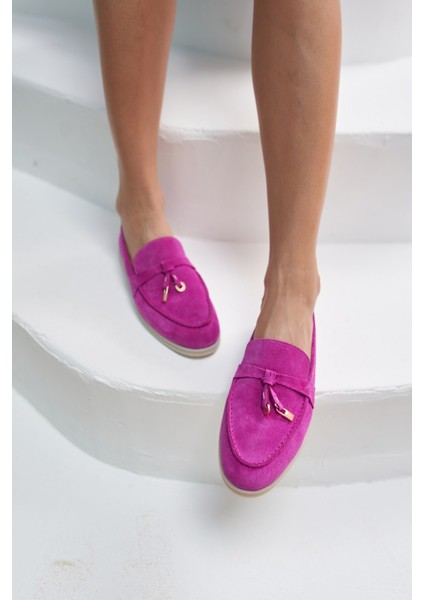 Furry Kadın Fusya Gercek Suet Ayakkabi