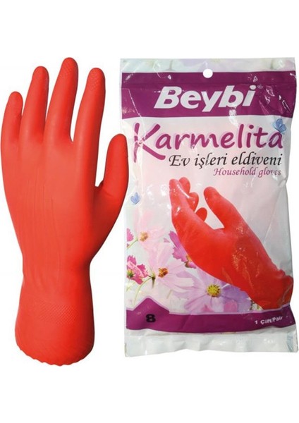 Beybi Karmelita 7,5 Numara 25LI Paket Bulaşık Eldiveni Gıdaya Uygundur Kaymayı Önleyici Pütürlü