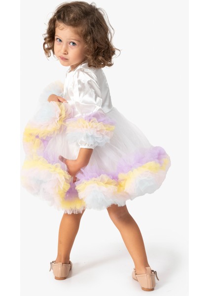 Kız Bebek Elbise Kız Çocuk Elbise Doğum Günü Parti Düğün Tütü Tüllü Uzun Kollu Astarlı Elbise