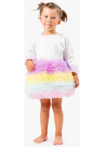 Kız Bebek Elbise Kız Çocuk Elbise Doğum Günü Parti Düğün Tütü Tüllü Uzun Kollu Astarlı Elbise