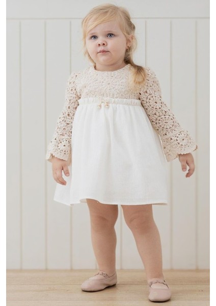 Kız Bebek Elbise Kız Çocuk Elbise Doğum Günü Parti Düğün Keten Uzun Kollu Astarlı Elbise