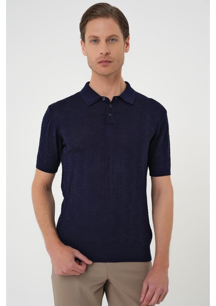 Comfort Fit Polo Yaka Pamuklu Kısa Kol Casual Lacivert Triko Tişört Tr 880