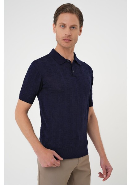 Comfort Fit Polo Yaka Pamuklu Kısa Kol Casual Lacivert Triko Tişört Tr 880