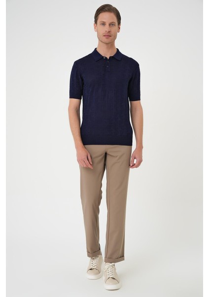 Comfort Fit Polo Yaka Pamuklu Kısa Kol Casual Lacivert Triko Tişört Tr 880