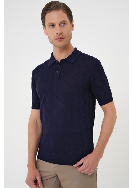 Comfort Fit Polo Yaka Pamuklu Kısa Kol Casual Lacivert Triko Tişört Tr 880