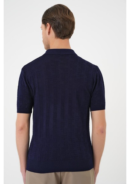 Comfort Fit Polo Yaka Pamuklu Kısa Kol Casual Lacivert Triko Tişört Tr 880