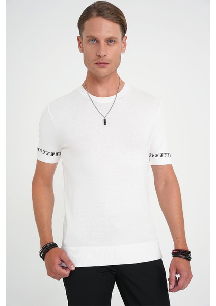 Comfort Fit Bisiklet Yaka Kısa Kollu Ekru Triko Tr 882