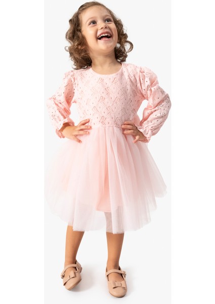 Kız Bebek Elbise Kız Çocuk Elbise Doğum Günü Parti Düğün Tütü Tüllü Uzun Kollu Astarlı Elbise