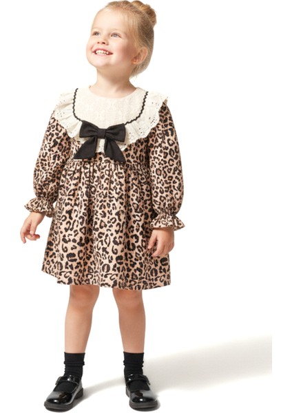 Kız Bebek Elbise Kız Çocuk Elbise Leopar Doğum Günü Parti Düğün Özel Gün Uzun Kol Astarlı elbise