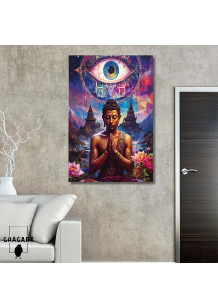 Tekli Dikey Kanvas Tablo Renkli Sanatsal Buda Heykeli