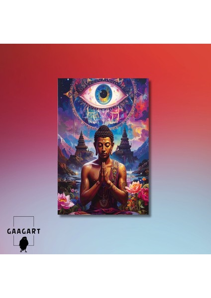 Tekli Dikey Kanvas Tablo Renkli Sanatsal Buda Heykeli modelleri