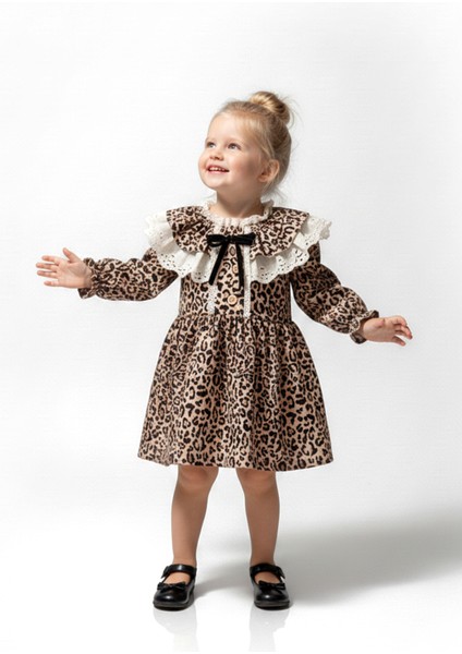 Kız Bebek Elbise Kız Çocuk Elbise Leopar Doğum Günü Parti Düğün Özel Gün Uzun Kol Astarlı elbise