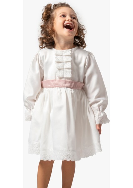 Kız Bebek Elbise Kız Çocuk Elbise Doğum Günü Parti Düğün Uzun Kollu Astarlı Pamuk Saten Elbise