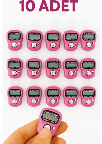 10 Adet Pembe – Dijital Parmak Tipi Yüzük Tesbih, Namaz Zikir Sayacı