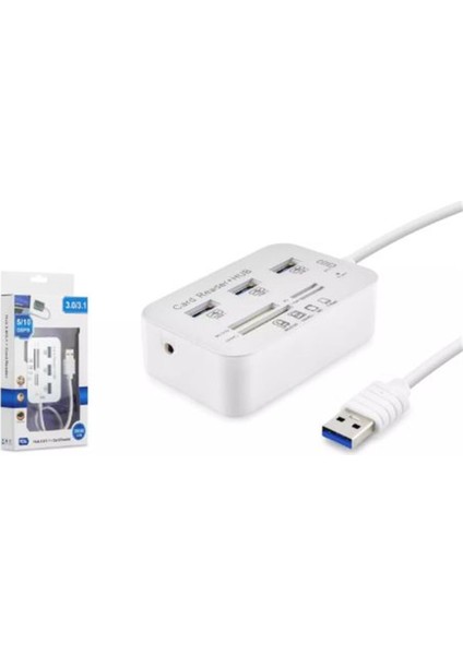 Hadron HDX7028 Usb3.0 Hub Combo 3-Usb3.0 + Ms + Sd + M2 + Tf 20CM Beyaz