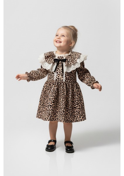 Kız Bebek Elbise Kız Çocuk Elbise Leopar Doğum Günü Parti Düğün Özel Gün Uzun Kol Astarlı elbise indirimleri