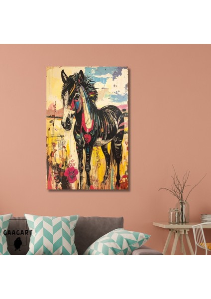 Tekli Dikey Kanvas Tablo Renkli Soft Uzaktan Zebra Portresi